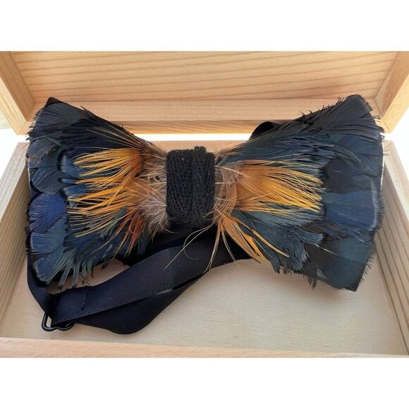 Luxury Bowtie collection green gold faux feather leather bowtie 19 in adjustable - Picture 1 of 11
